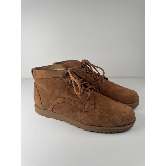 UGG Bethany Chestnut Lace Up Suede Ankle Boots Sherpa-Lined Women's Size 12 - Picture 1 of 8